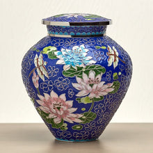 Royal Blue Cloisonné Lily & Dragonfly Adult Cremation Urn - Funeral.com, Inc.