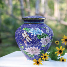 Royal Blue Cloisonné Lily & Dragonfly Adult Cremation Urn - Funeral.com, Inc.