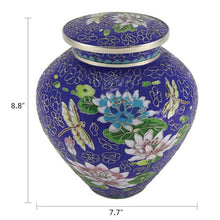 Royal Blue Cloisonné Lily & Dragonfly Adult Cremation Urn - Funeral.com, Inc.