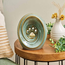 Rustic Teal Ceramic Medium Pet Urn with Memory Light and Paw Design - Funeral.com, Inc.