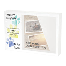 Shadow Box Urn for Pet Ashes & Memento w/ Blue Yellow Teal Paws - Funeral.com, Inc.