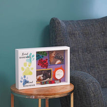 Shadow Box Urn for Pet Ashes & Mementos with Teal, Yellow & Blue Paw Prints - Funeral.com, Inc.