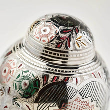 Silver Brass Large Urn with Pink Lotus Floral Etching - Funeral.com, Inc.