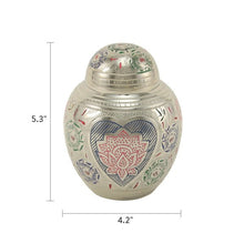 Silver Brass Medium Urn with Pink Lotus Floral Etching - Funeral.com, Inc.