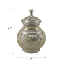 Silver Brass Small Urn with Hand - Etched Engraved Design - Funeral.com, Inc.