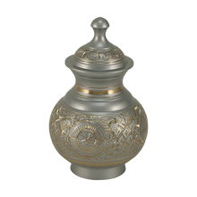 Silver Brass Small Urn with Hand - Etched Engraved Design - Funeral.com, Inc.