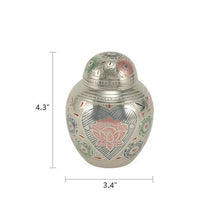 Silver Brass Small Urn with Pink Lotus Floral Etching - Funeral.com, Inc.