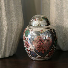 Silver Brass Small Urn with Pink Lotus Floral Etching - Funeral.com, Inc.