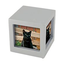 Silver Photo Cube Medium Pet Cremation Urn - Funeral.com, Inc.