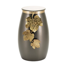 Slate & Bronze Stainless Steel Adult Cremation Urn with Leaf Design - Funeral.com, Inc.