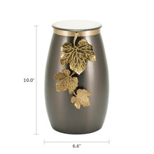 Slate & Bronze Stainless Steel Adult Cremation Urn with Leaf Design - Funeral.com, Inc.