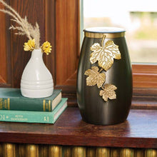 Slate & Bronze Stainless Steel Adult Cremation Urn with Leaf Design - Funeral.com, Inc.