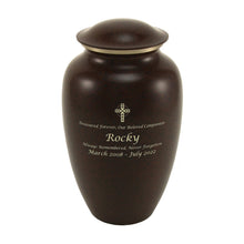 Speckled Brown Brass Full Size Pet Urn with Accent Ring - Funeral.com, Inc.