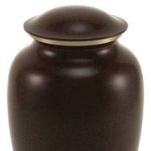 Speckled Brown Brass Full Size Pet Urn with Accent Ring - Funeral.com, Inc.