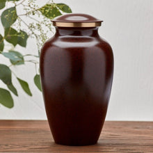 Speckled Brown Brass Full Size Pet Urn with Accent Ring - Funeral.com, Inc.