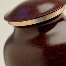 Speckled Brown Brass Full Size Pet Urn with Accent Ring - Funeral.com, Inc.