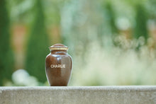 Speckled Brown Brass Medium Pet Urn with Accent Ring - Funeral.com, Inc.