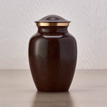 Speckled Brown Brass Medium Pet Urn with Accent Ring - Funeral.com, Inc.