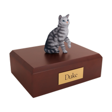 Tabby and Silver Shorthair Cat, Sitting Figurine Pet Cremation Urn - Funeral.com, Inc.