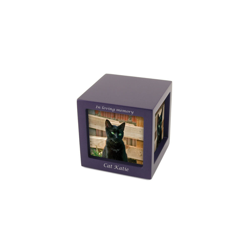 Cherish Today Violet Photo Cube Small Pet Urn with Engraving