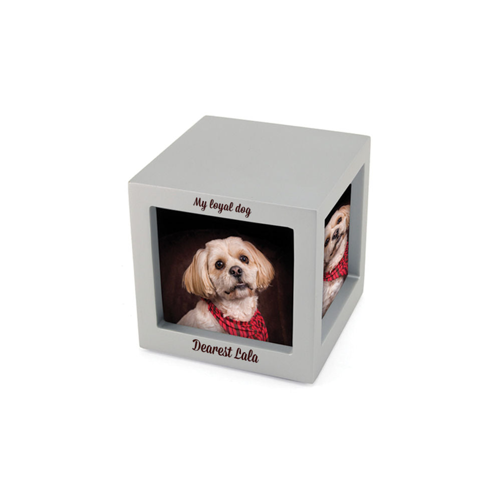 Cherish Today Silver Photo Cube Medium Pet Urn with Engraving