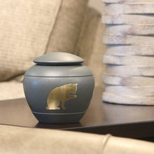 Textured Gray Brass Cat Silhouette Medium Pet Cremation Urn - Funeral.com, Inc.