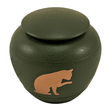 Textured Green Brass Cat Silhouette Medium Pet Cremation Urn - Funeral.com, Inc.