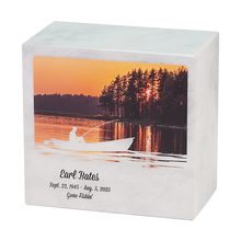 Tranquil Sunset Fishing White Marble Adult Cremation Urn - Funeral.com, Inc.
