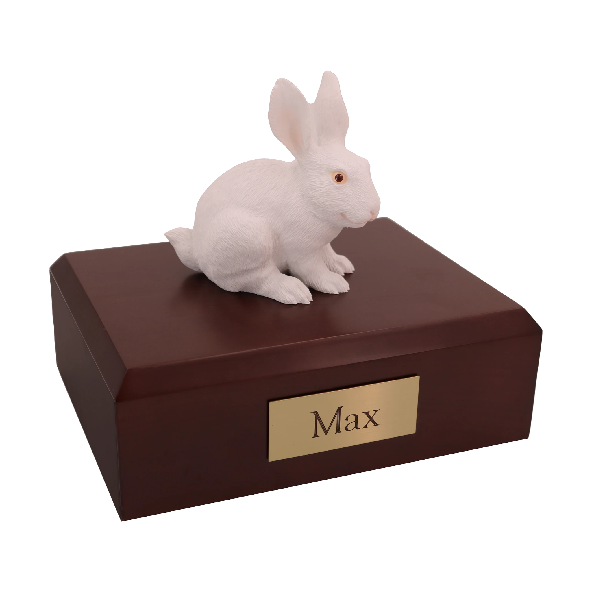 White Alert Rabbit Sitting Figurine Pet Urn | Resin & Hardwood ...