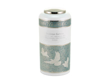 White Brass Adult Cremation Urn with Teal Doves Design - Funeral.com, Inc.