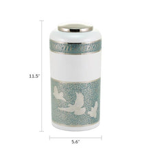 White Brass Adult Cremation Urn with Teal Doves Design - Funeral.com, Inc.