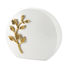 White & Brass Aluminum Full Size Urn with Cherry Blossom Design - Funeral.com, Inc.