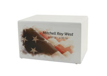 White Gloss MDF Artistic American Flag Adult Cremation Urn - Funeral.com, Inc.