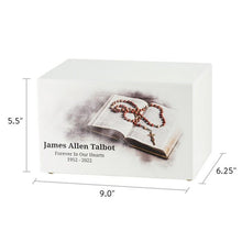 White Gloss MDF Artistic Bible & Rosary Adult Cremation Urn - Funeral.com, Inc.