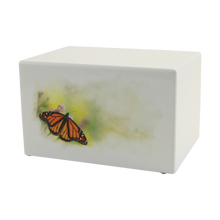 White Gloss MDF Artistic Butterfly Adult Cremation Urn - Funeral.com, Inc.