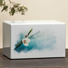 White Gloss MDF Artistic Cherry Blossom Adult Cremation Urn - Funeral.com, Inc.