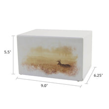 White Gloss MDF Artistic Deer Scene Adult Cremation Urn - Funeral.com, Inc.