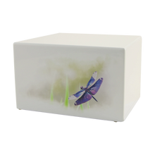 White Gloss MDF Artistic Dragonfly Adult Cremation Urn - Funeral.com, Inc.