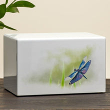 White Gloss MDF Artistic Dragonfly Adult Cremation Urn - Funeral.com, Inc.