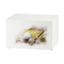 White Gloss MDF Artistic Golf Scene Adult Cremation Urn - Funeral.com, Inc.