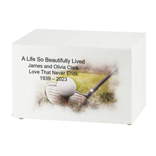 White Gloss MDF Artistic Golf Scene Adult Cremation Urn - Funeral.com, Inc.