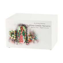 White Gloss MDF Artistic Lady of Guadalupe Adult Cremation Urn - Funeral.com, Inc.