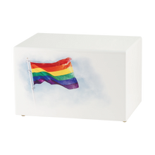 White Gloss MDF Artistic Rainbow Flag Adult Cremation Urn - Funeral.com, Inc.