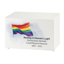 White Gloss MDF Artistic Rainbow Flag Adult Cremation Urn - Funeral.com, Inc.