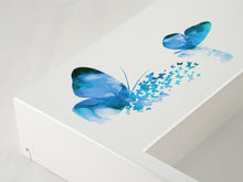 White Gloss MDF Blue Butterflies Shadowbox Medium Cremation Urn - Funeral.com, Inc.