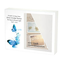 White Gloss MDF Blue Butterflies Shadowbox Medium Cremation Urn - Funeral.com, Inc.