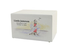 White Gloss MDF Lighthouse Scene Adult Cremation Urn - Funeral.com, Inc.
