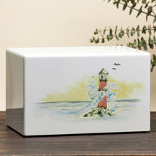 White Gloss MDF Lighthouse Scene Adult Cremation Urn - Funeral.com, Inc.