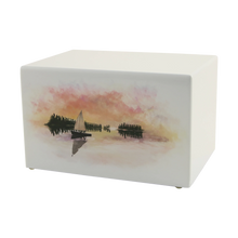 White Gloss MDF Sailboat Scene Adult Cremation Urn - Funeral.com, Inc.