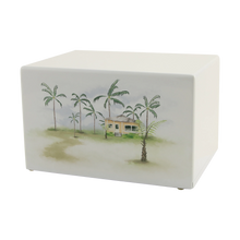 White Gloss MDF Tropical Scene Adult Cremation Urn - Funeral.com, Inc.